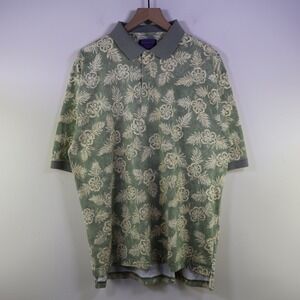 Pendleton Tropical Hibiscus Floral Polo Shirt XL Sage Green Cotton Mens
